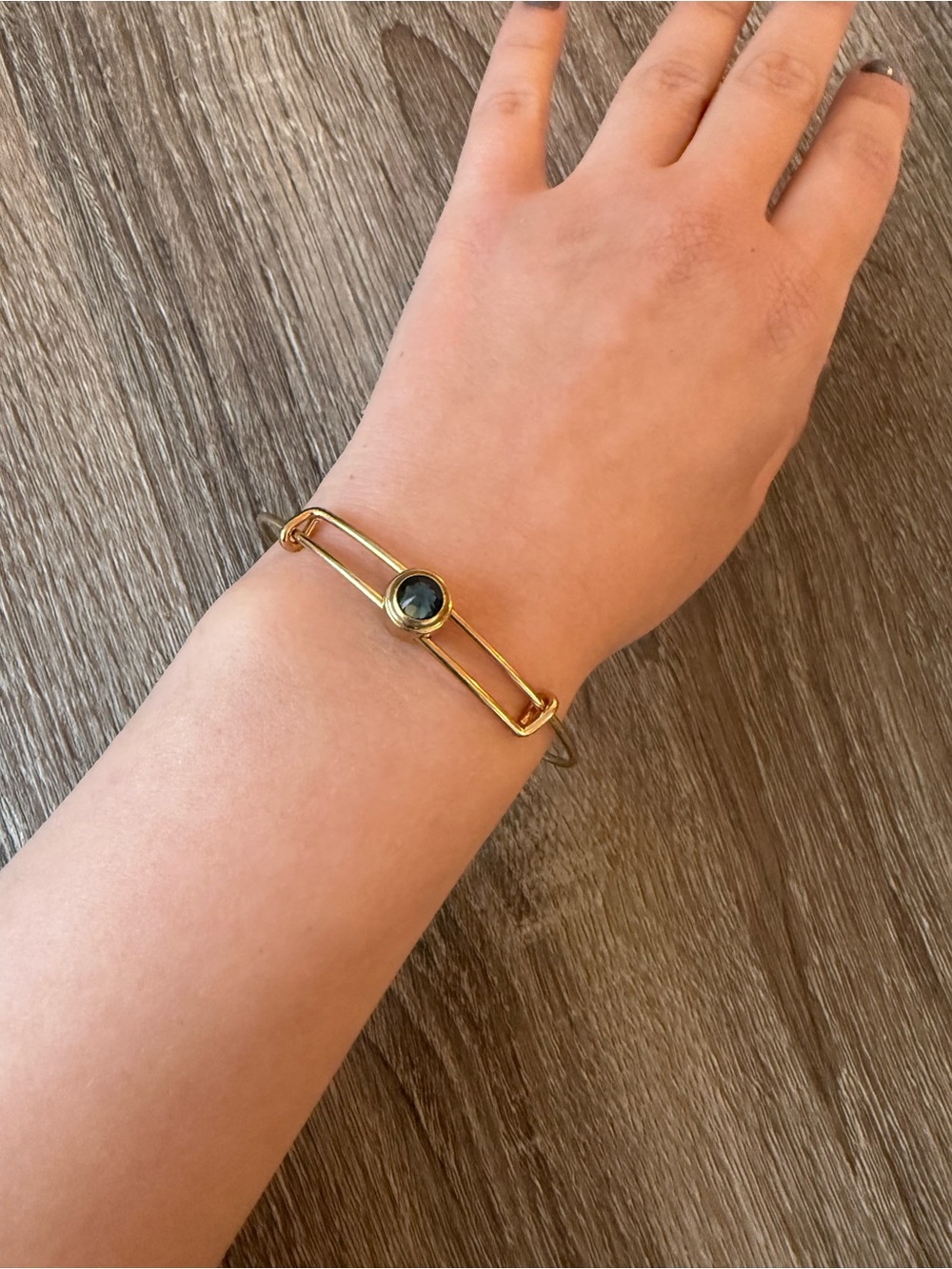 Alex and Ani Gold Tone Bracelet with Blue Stone Accent